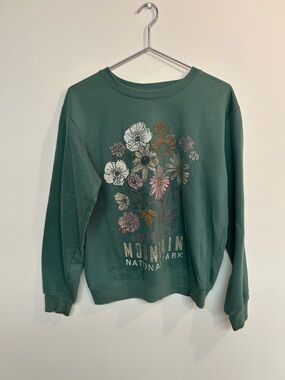 Mountain National Park Green Floral Crewneck Sweatshirt